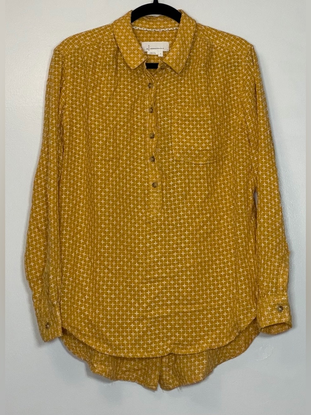 Anthropologie Mustard Yellow Patterned Button-Down Shirt